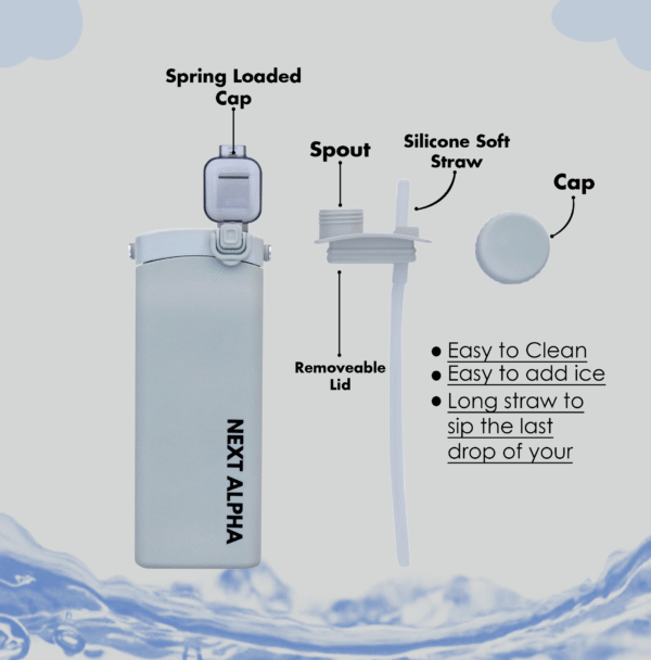 next alpha collapsible silicone water bottle with straw bpa free 20oz – gray