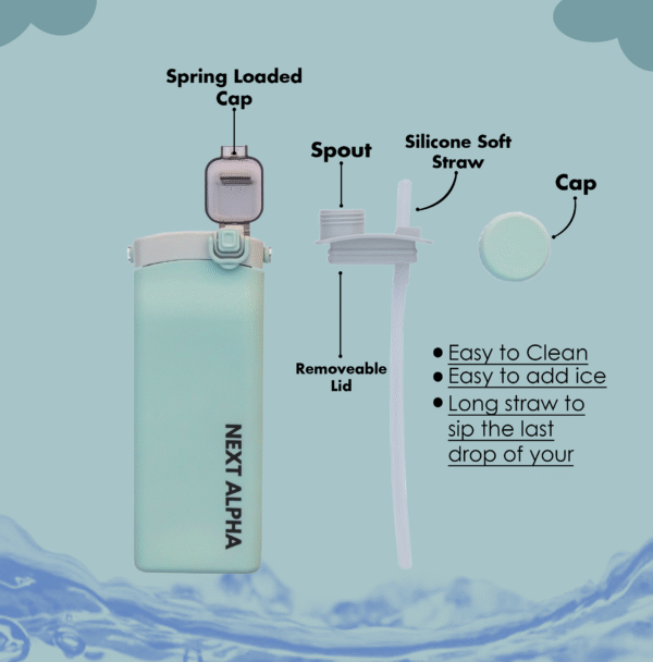 next alpha collapsible silicone water bottle with straw bpa free mint green