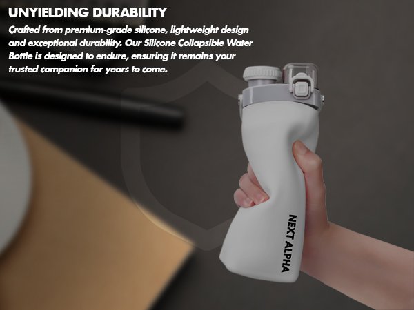 next alpha collapsible silicone water bottle with straw bpa free 20oz – gray