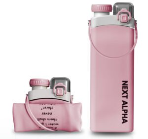 next alpha collapsible silicone water bottle with straw bpa free 20oz – pink