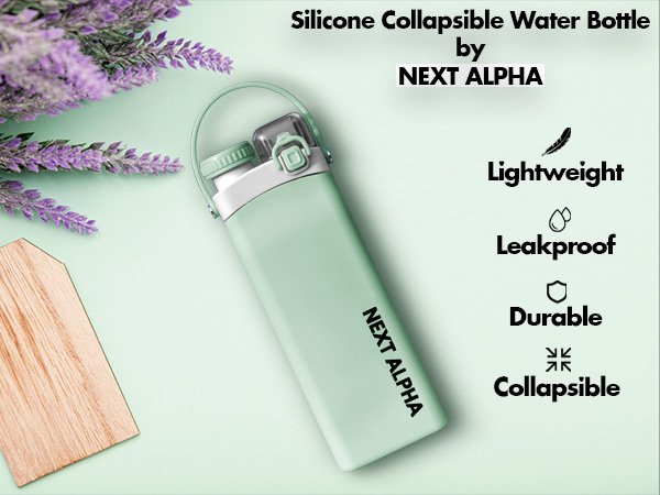next alpha collapsible silicone water bottle with straw bpa free mint green