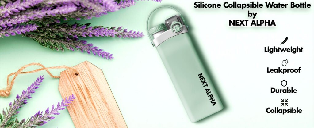 next alpha collapsible silicone water bottle with straw bpa free mint green